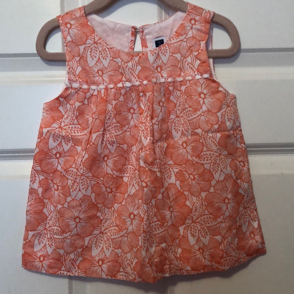 Janie and Jack girl sleeveless top, white/orange flowers, size 4, new with tags